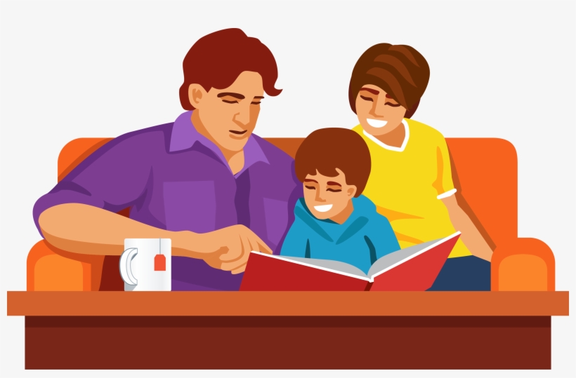 Reading Books Cartoon Png - Family Reading Together Cartoon, transparent png #1124