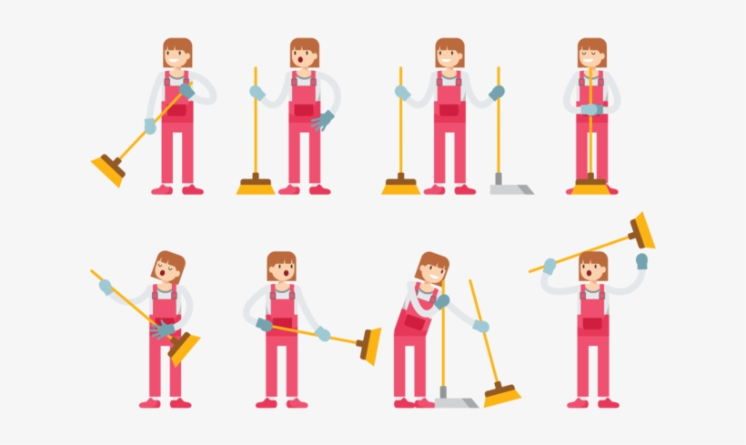 Girl Sweeps Cartoon Vector - Housekeeping Team Cartoon Png, transparent png #1178