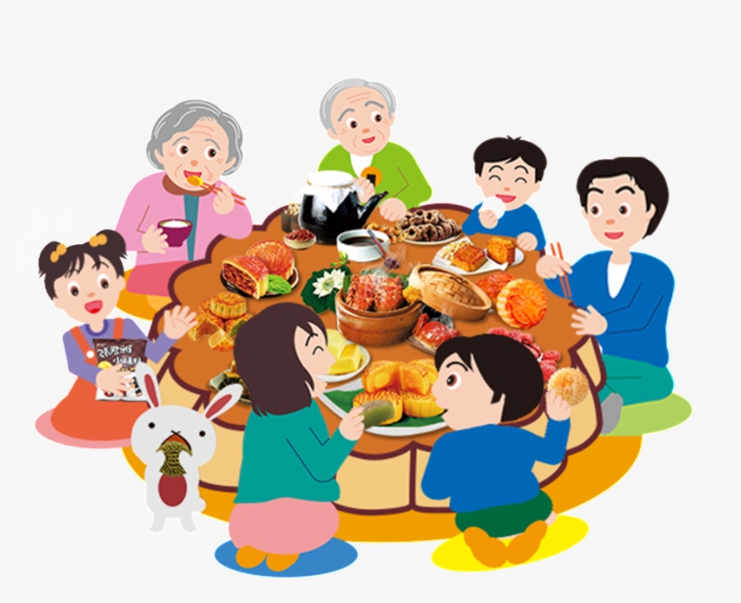 Hand Painted Flat Cartoon Family Reunion Free Download - Mid Autumn Festival Cartoon, transparent png #2513