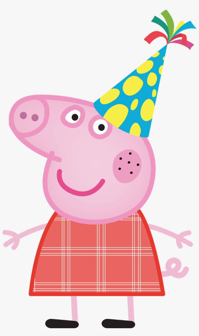 Peppa Pig Png Banner Black And White Download - Peppa Pig With Party Hat, transparent png #2786