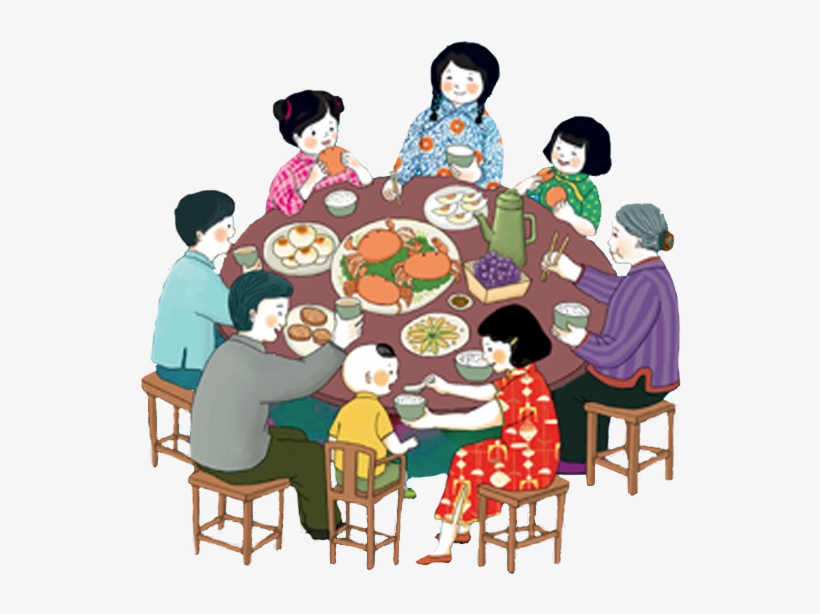 China Reunion Dinner Banner Hotel Poster - 吃饭 卡通, transparent png #3608