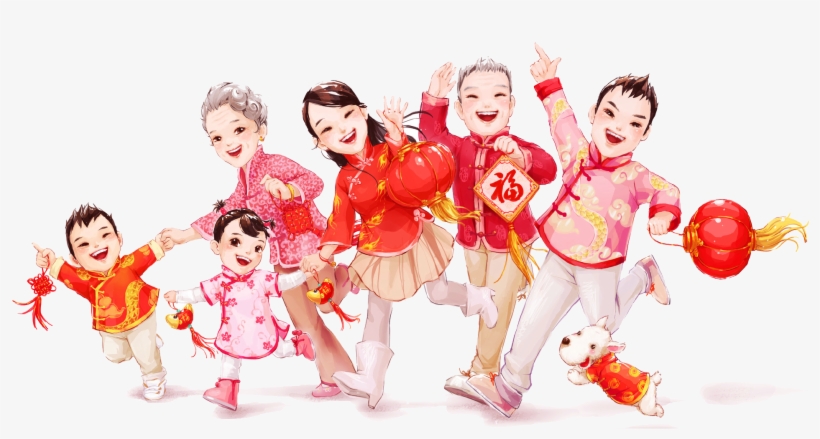 Chinese New Year Family Reunion Dinner - Chinese New Year Family Cartoon, transparent png #3655