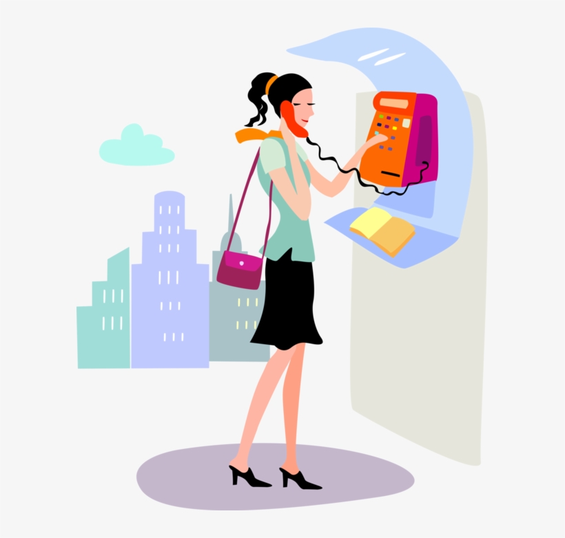 Vector Illustration Of Young Woman Makes Call From - Payphone, transparent png #3658