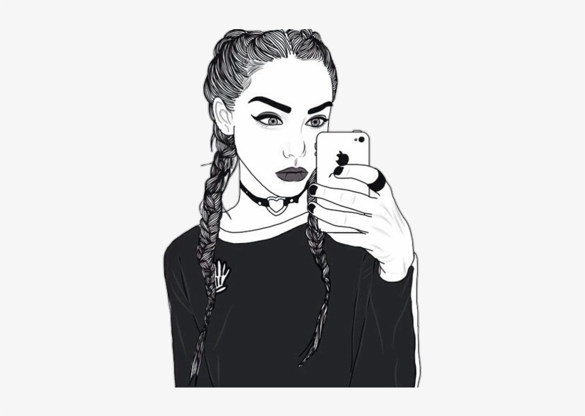 28 Collection Of Tumblr Girl Drawing Png - Drawing Of A Girl With French Braids, transparent png #4874