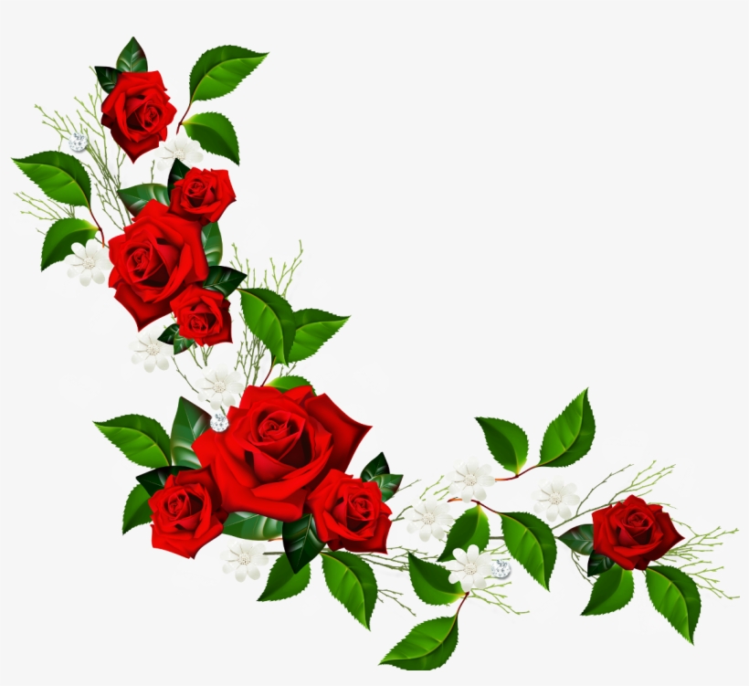 Decorative Element Red Roses White Flowers And Hearts - Rose Border Png, transparent png #5476