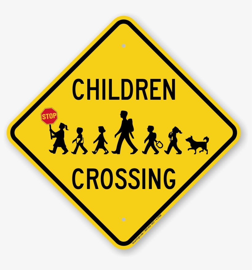 Children Crossing Holding Hand Held Stop Sign - Chicken Crossing Road Sign, transparent png #5575