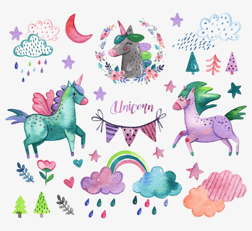 Watercolor Unicorn Elements Png Psd K589 - Stylesilove Happy Unicorn Pouch Travel Case Makeup, transparent png #5629