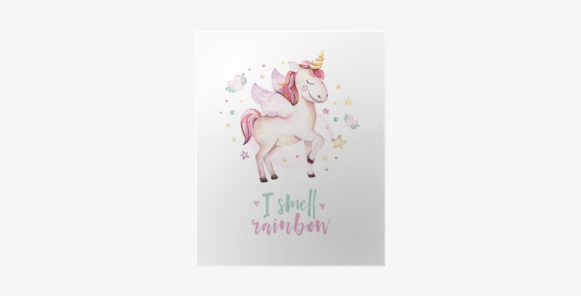 Isolated Cute Watercolor Unicorn Kids Poster - Watercolor Unicorn Clipart Free, transparent png #6009