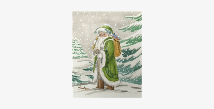 Nordic Santa Claus In Green Dress, Watercolor Poster - Irish Christmas And The Storyteller, transparent png #6703