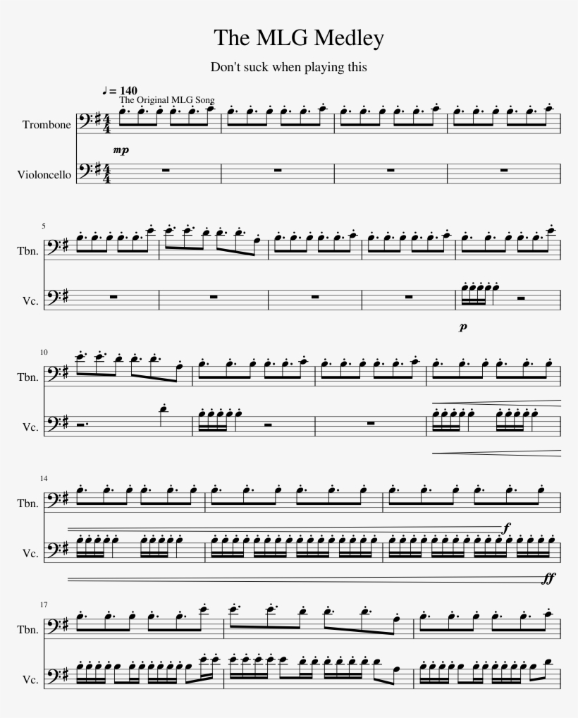 The Mlg Medley Sheet Music 1 Of 6 Pages - Mlg Sheet Music, transparent png #7176