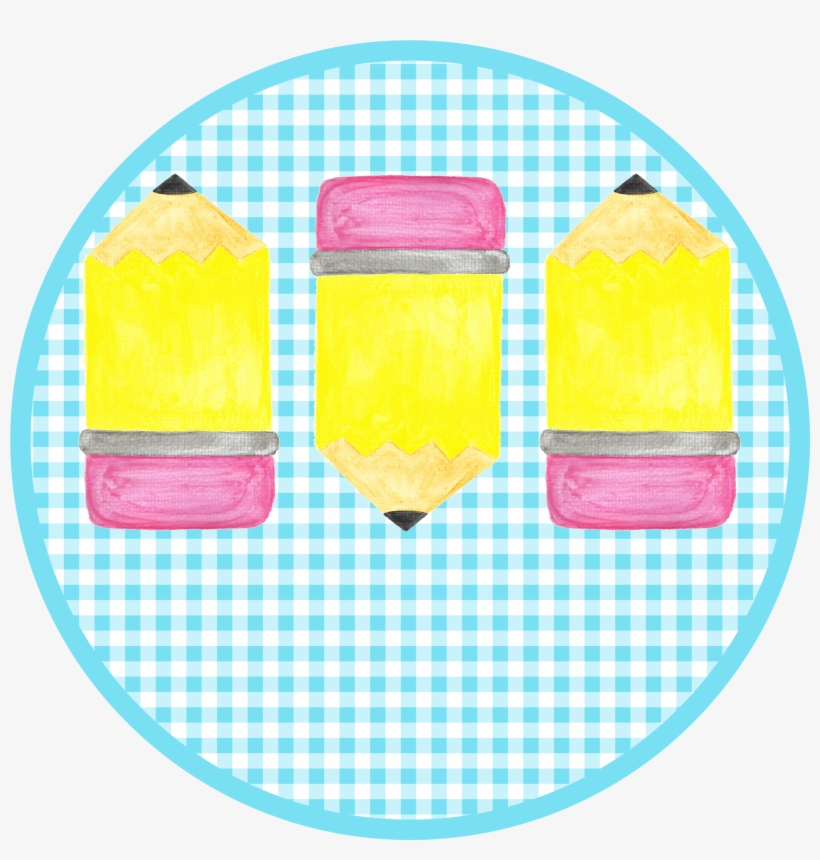 Pencil Trio Gingham Watercolor Clipart - Plate, transparent png #7260