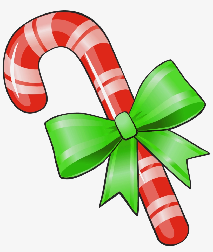 Transparent Christmas Candy Cane With Green Bow Png - Christmas Candy Cane Clipart, transparent png #7626