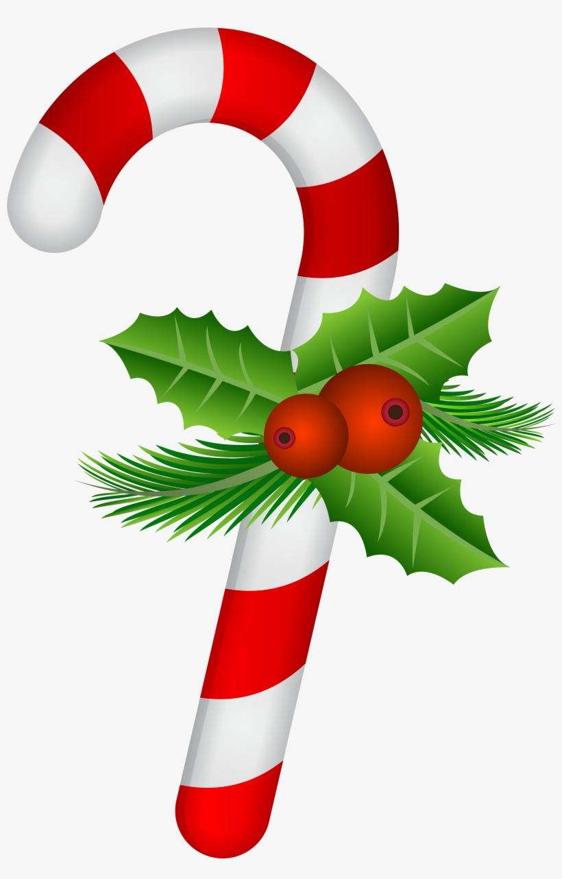 Graphic Royalty Free Free Candy Cane Clipart - Candy Cane With Holly, transparent png #7744