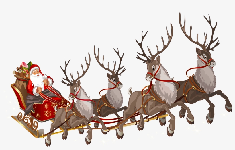 Flying Santa Claus Png - Santa Claus With Reindeers Png, transparent png #7923