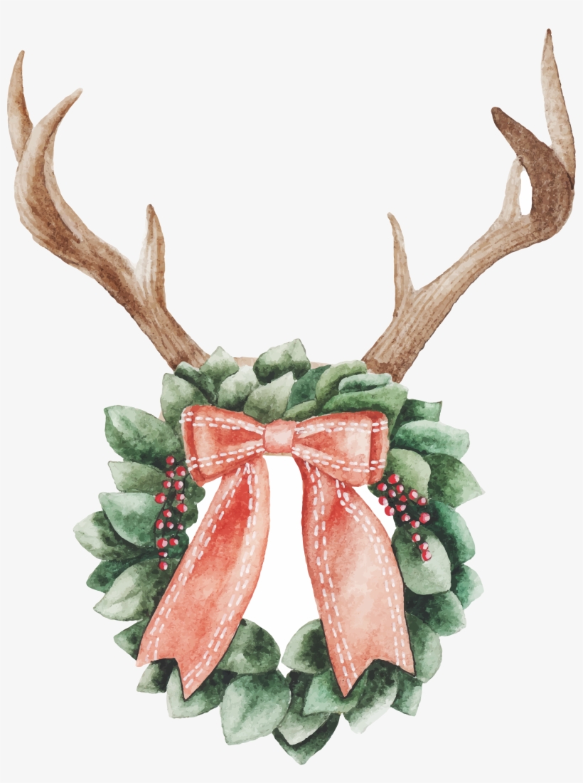Watercolor Christmas Printed Transfers - Christmas Antlers With Lights, transparent png #8178