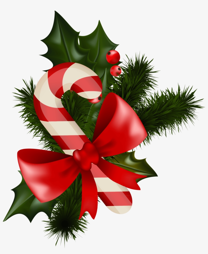 Transparent Christmas Candy Cane With Mistletoe - Christmas Candy Cane Transparent, transparent png #8962