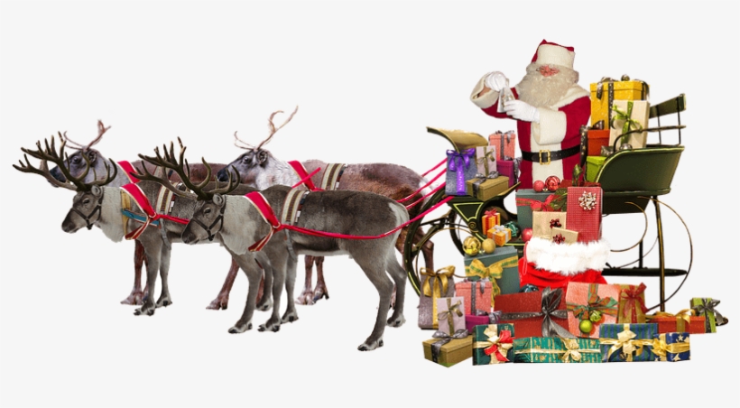 Santa Claus Sleigh Deer Gifts Transparent Png - Santa Claus And The Reindeer Png, transparent png #9016