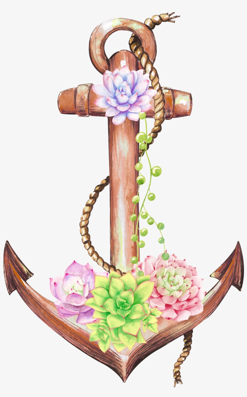 Anchor Clipart/ Flower Clipart/ Watercolor Clipart/ - Watercolor Anchor With Flowers Png, transparent png #9423