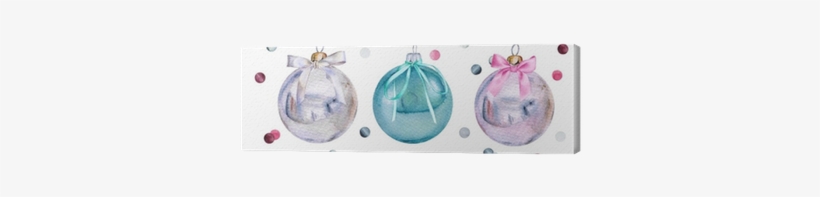 Set Of Watercolor Christmas Glass Balls With Bows And - Christmas Day, transparent png #9446
