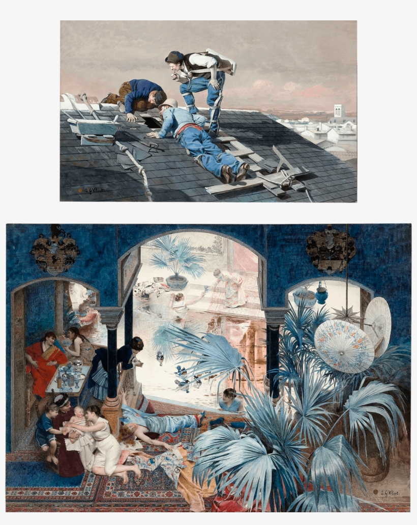 Peeping Roofers & The Woman's Bath By Jehan Georges - Jehan George Vibert Birth, transparent png #9536
