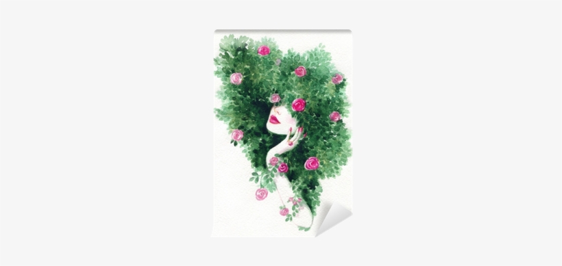 Beautiful Woman And Flowers - Watercolor Painting, transparent png #9558