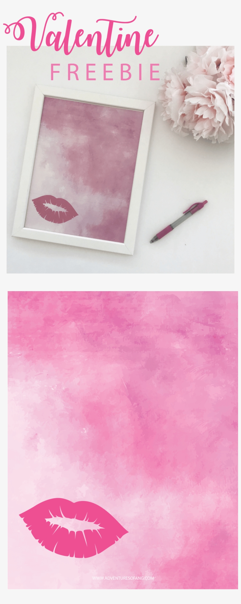 Valentine Freebie, Pink, Lips, Watercolor, Free Printable, - Hydrangea, transparent png #12476
