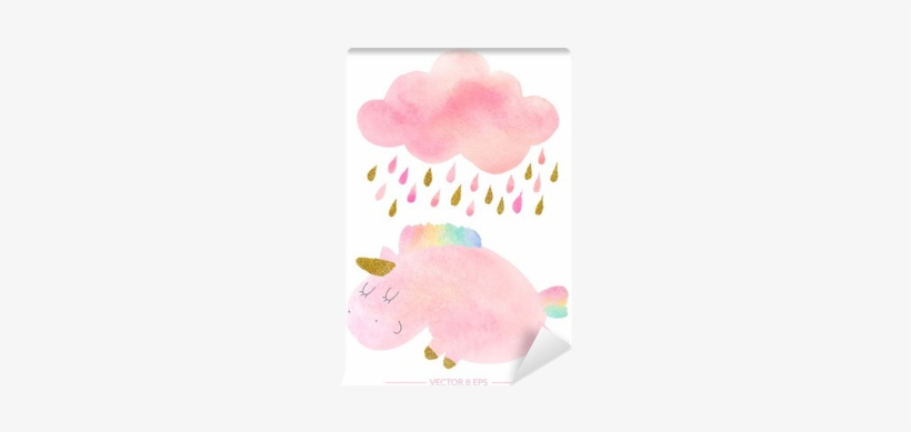 Watercolor Unicorn And Cloud With Rain Wall Mural • - Watercolor Painting, transparent png #14313