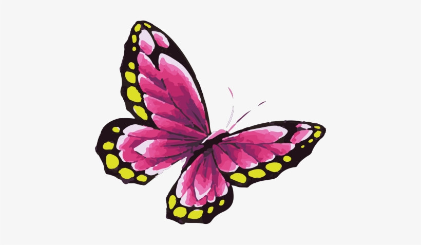 Pink Butterfly Tattoo In Watercolor Art With Yellow - Butterfly Design Png, transparent png #14354