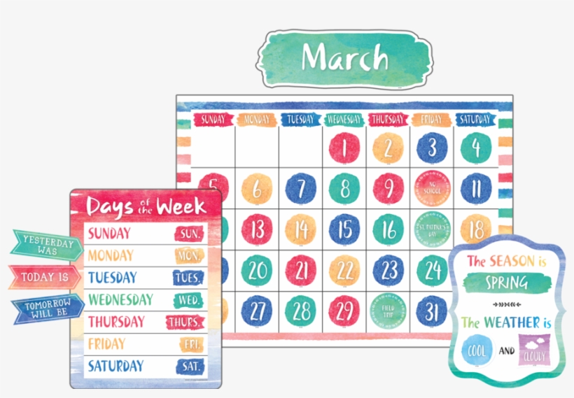 Tcr8971 Watercolor Calendar Bulletin Board Display - Bulletin Board, transparent png #14760