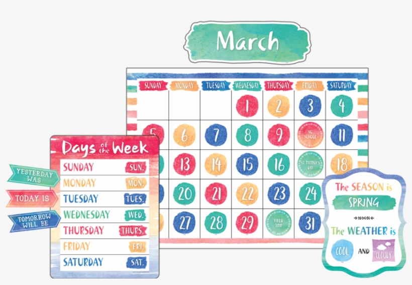 Tcr8971 Watercolor Calendar Bulletin Board Display - Bulletin Board, transparent png #14760