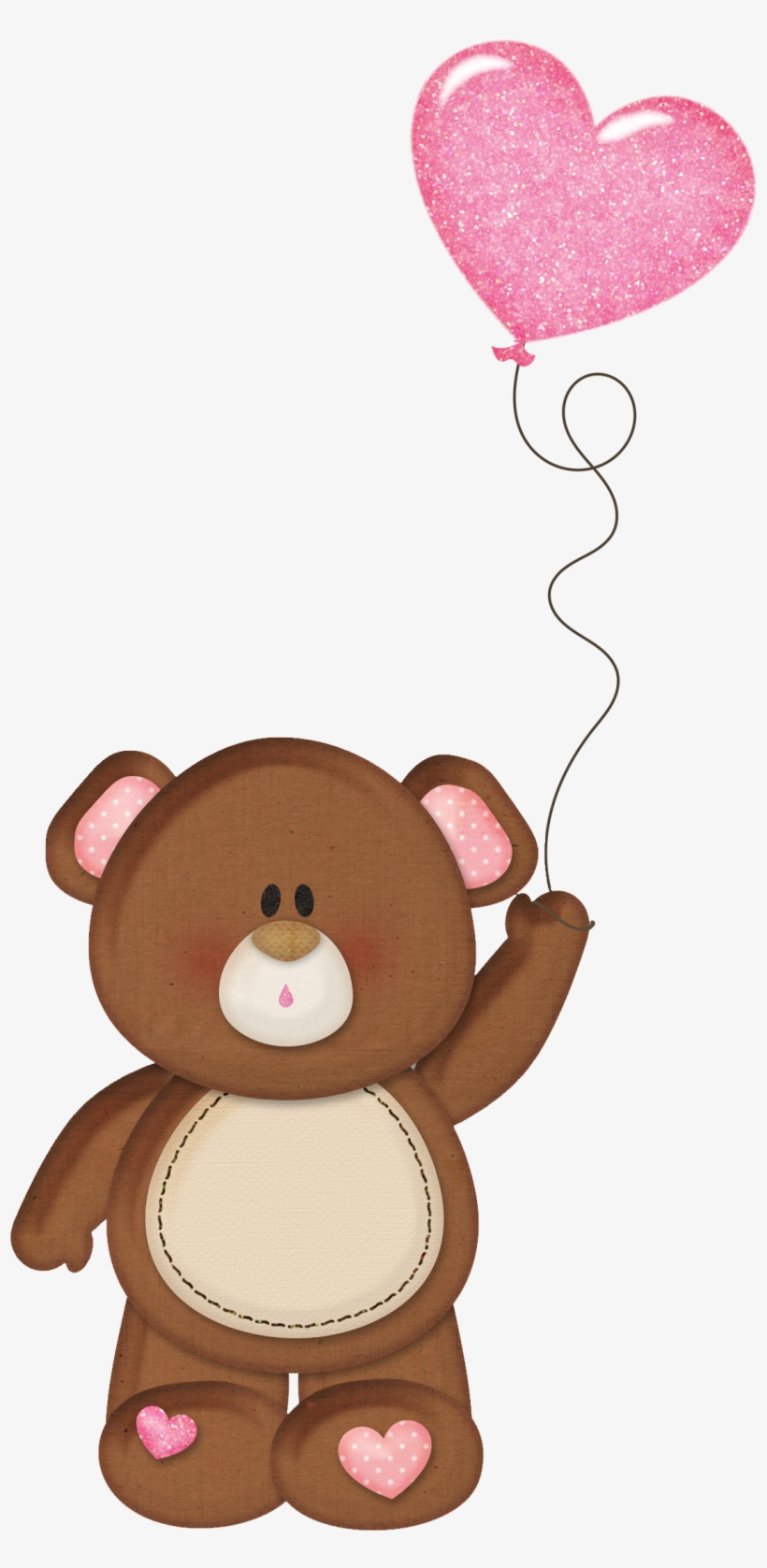 Brown Teddy With Pink Heart Balloon Png Clipart - Teddy Bear With Balloon Clip Art, transparent png #17005