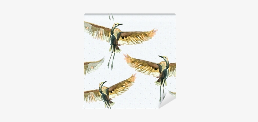 Seamless Texture With Watercolor Birds Wall Mural • - Watercolor Painting, transparent png #17006