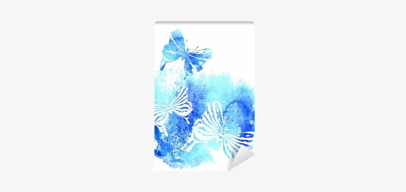 Bluel Background With Watercolor Butterfly Wall Mural - Watercolor Painting, transparent png #17390