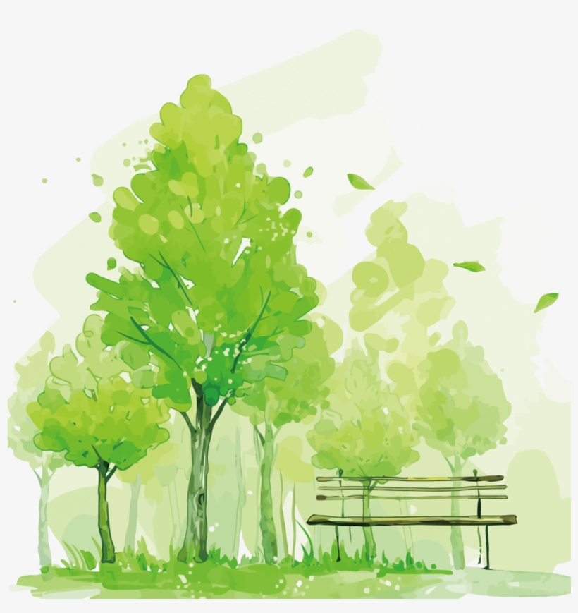 Ftestickers Watercolor Trees Park Bench - Tree Watercolor Vector Png, transparent png #17634