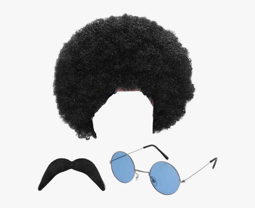Afro Hair Png Pic - Hippie Hippy Man 1970s Afro Wig Sunglasses Moustache, transparent png #17674