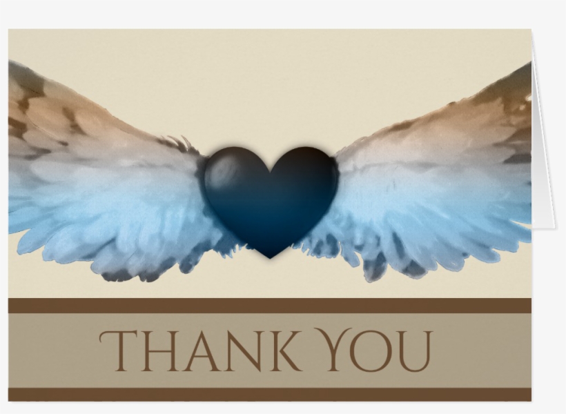 Watercolor Angel Wings & Heart Thank You Note Card - Heart Thank You Note Card, transparent png #18009