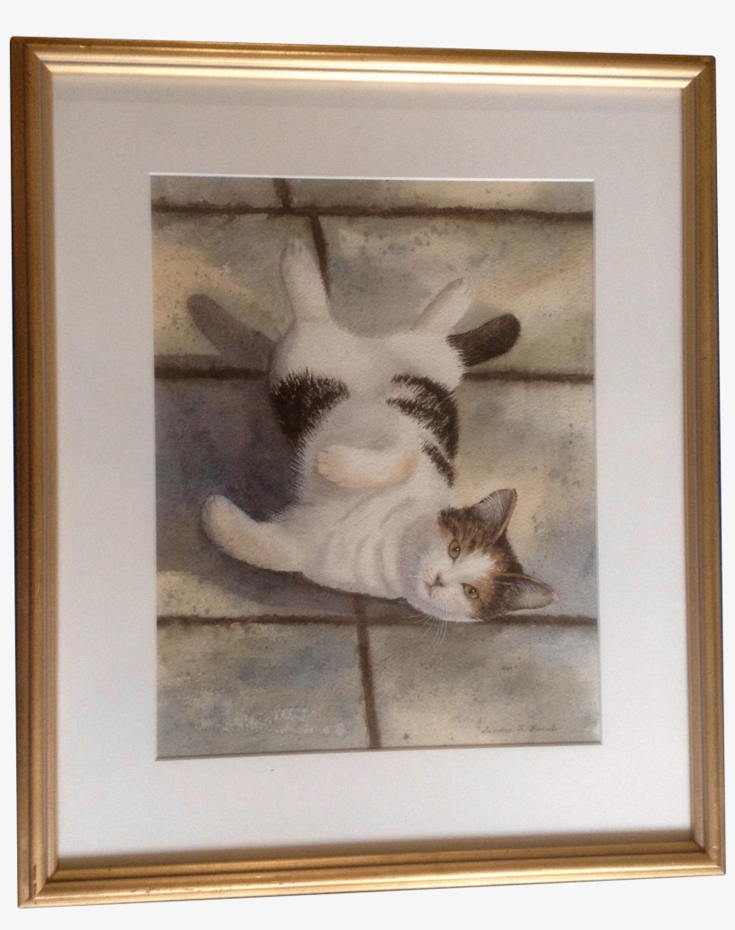 Sandra K Brunk, Black And White Tabby Cat On His Back, - Painting, transparent png #18776
