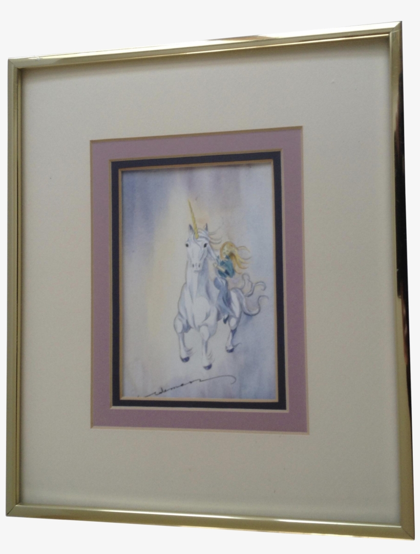 Girl With Golden Hair Ridding A Unicorn - Picture Frame, transparent png #19286