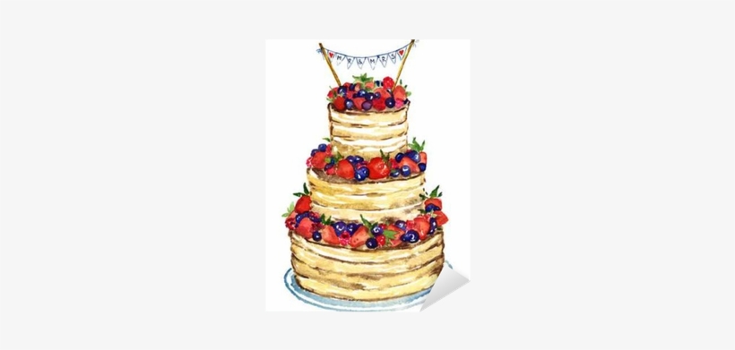 Wedding Cake With Berries, Hand Painted Watercolor - Wedding Cake, transparent png #100293