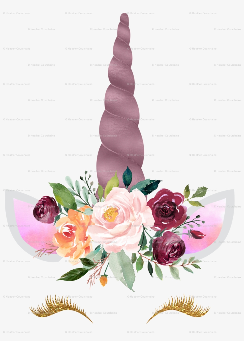 Autumn Watercolor Floral Unicorn 3x4" Wallpaper - Watercolor Floral Unicorn Horn, transparent png #101879