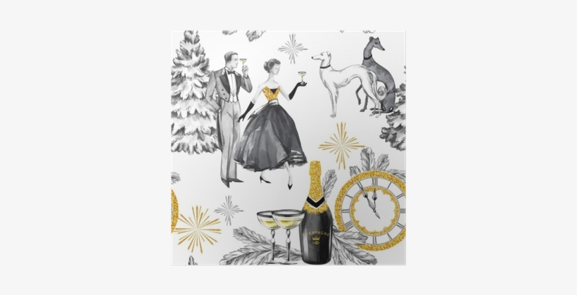 Watercolor Seamless Pattern In Retro Gold Style - Gold, transparent png #102026