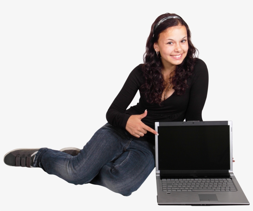 Happy Young Girl Sitting With Laptop Png Image - All To All Girl Png, transparent png #102721