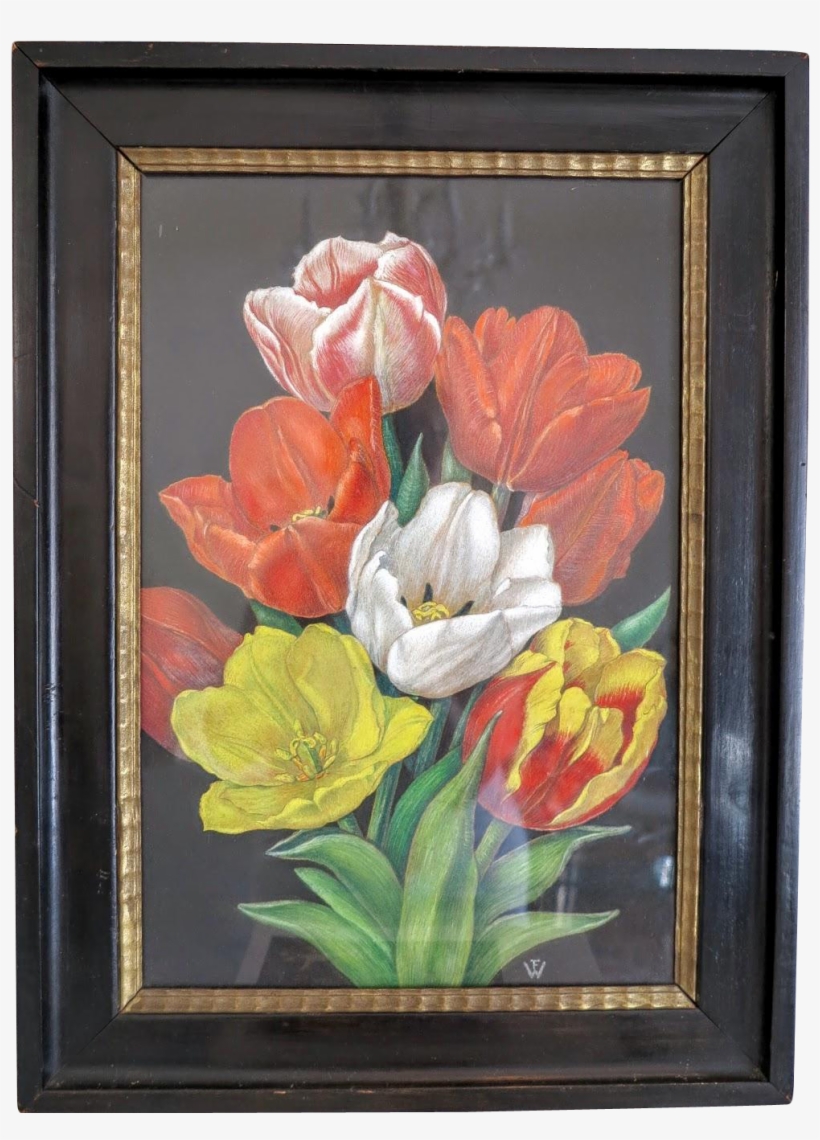Painting Of A Colorful Bunch Of Tulips, Tempera On - Tulip, transparent png #103686