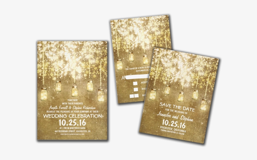 String Lights Sparkly Mason Jars Wedding Invites - Mason Jar With String Lights Png, transparent png #104262