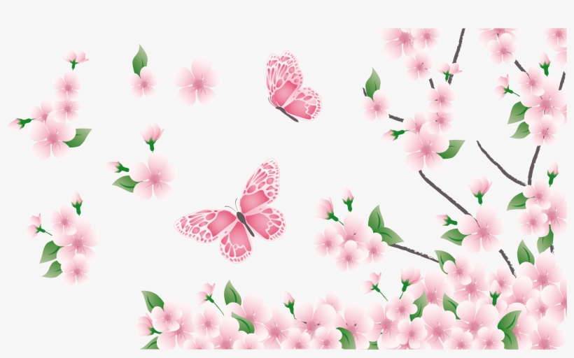 Spring Branch With Pink Flowers And Butterflies Png - Pink Flowers And Butterflies, transparent png #104643