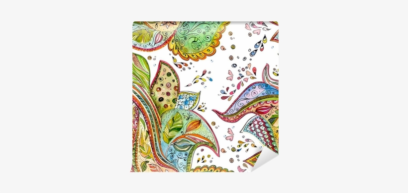 Seamless Texture With Magic Pattern - Ambesonne Paisley Leaves Flowers Hearts Shower Curtain, transparent png #105180