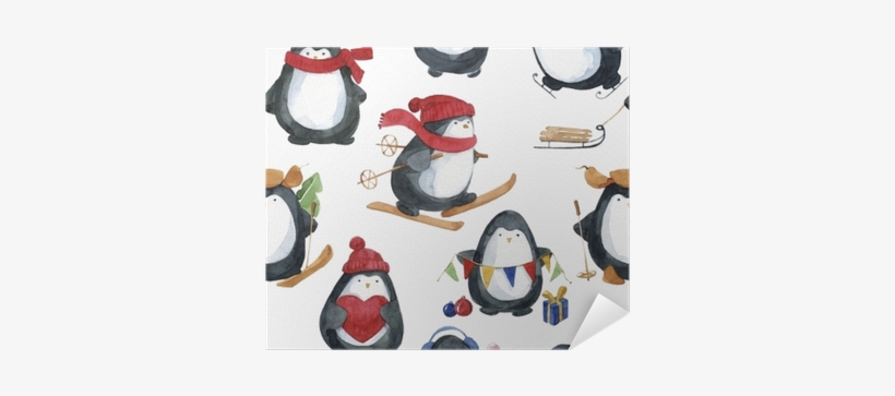 Seamless Watercolor Pattern - Christmas Penguin Watercolor, transparent png #105623