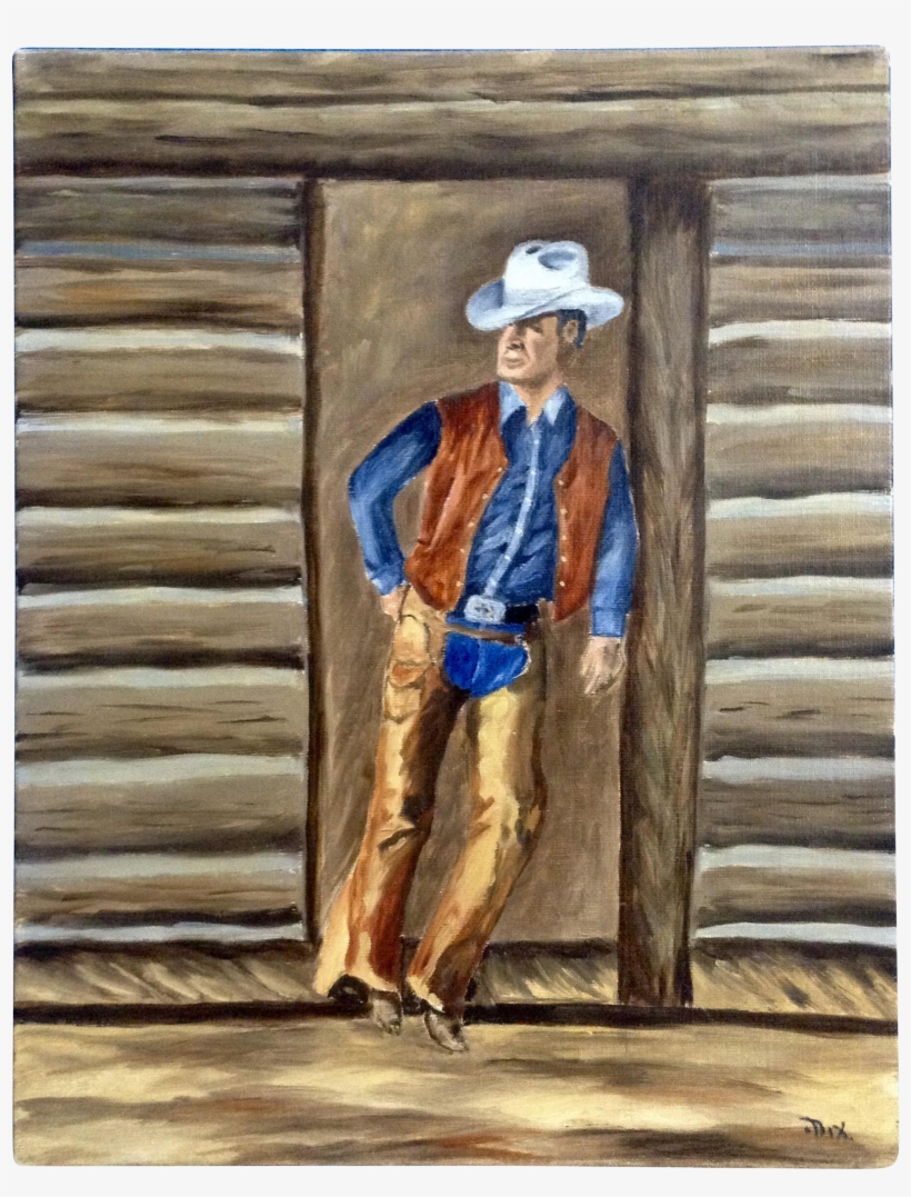 Dot Nix, Cowboy Leans Against A Door Post Oil Painting - Oil Painting, transparent png #106609