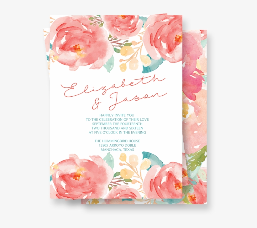Floral Watercolor Invitations - Pink Elegant Watercolor Flower Wedding Thank You Card, transparent png #106758