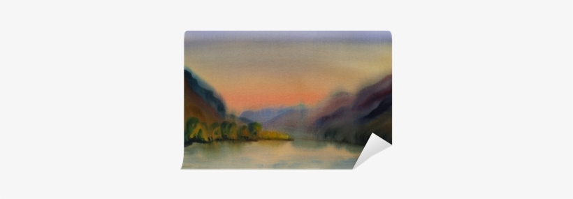 Watercolor Painting Landscape Of Sunset Wall Mural - Painting, transparent png #107093